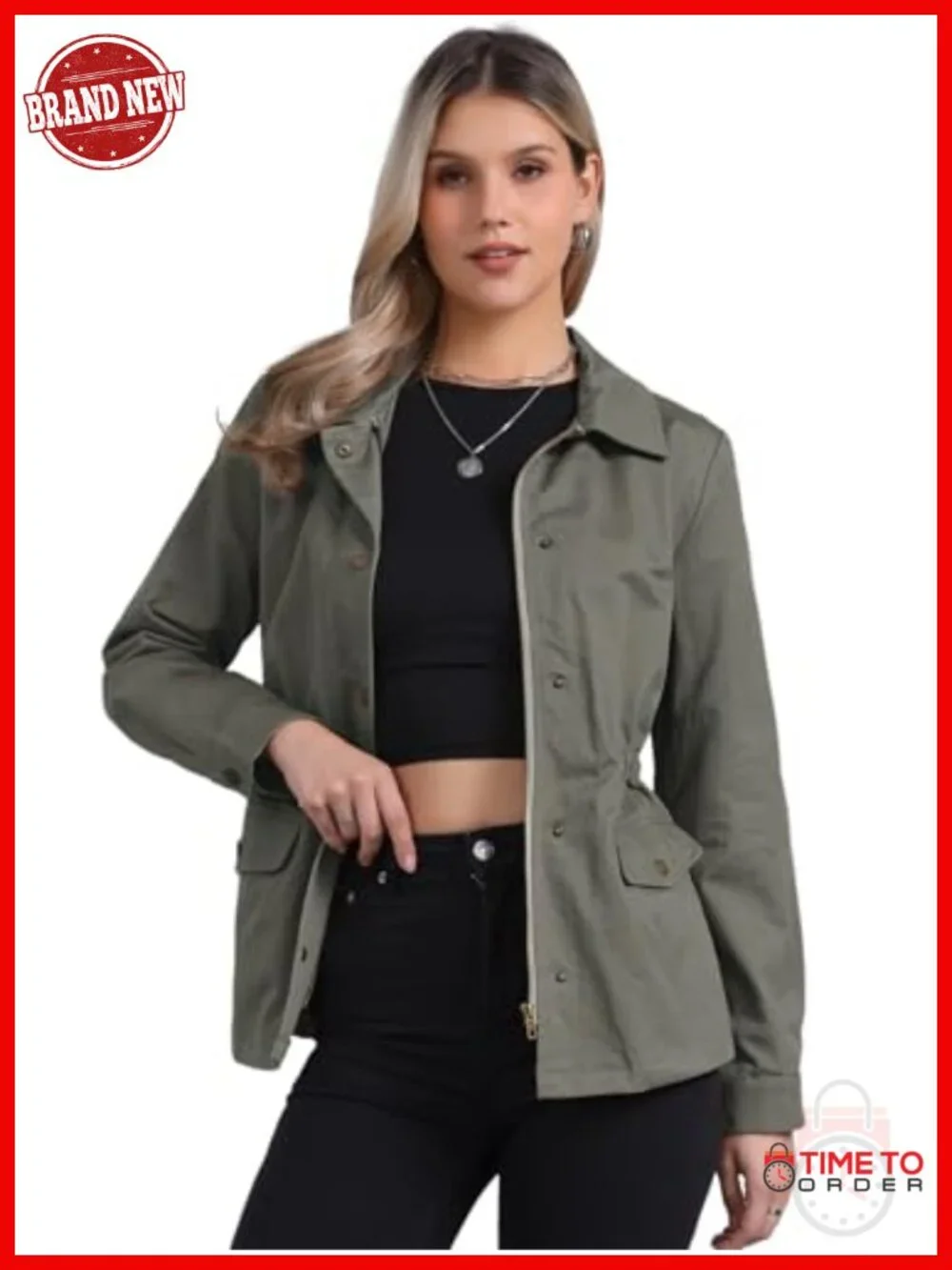 Women's Utility Anorak Jacket Cotton Drawstring Waist Snap Buttons Lightweight